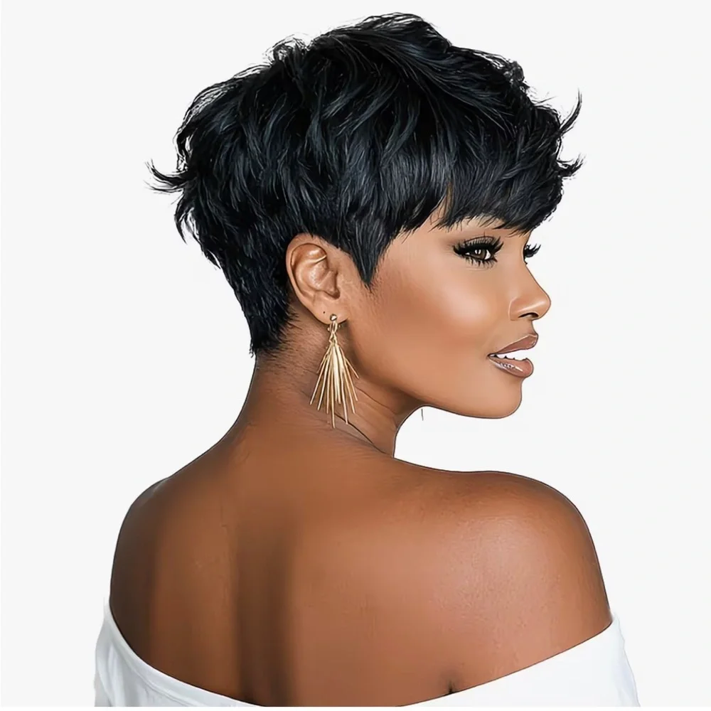 6inch 100% Brazilian Remy Human Hair Glueless Non-Lace Front Pixie Cut Wig.